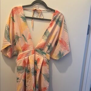 Amazon Orange Pink Sundress with Plunge Neckline and Dolman Sleeves